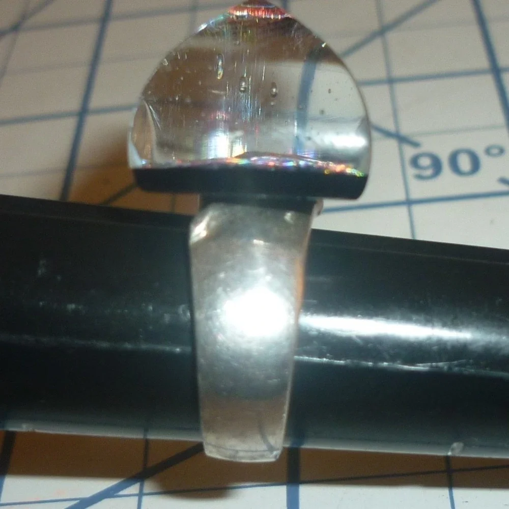 Vintage Sterling Silver Dichroic Art Glass Ring Size 6 925 Iridescent Foil  Cab